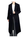 Navy Double Breasted Wool Over Long Coat CHC22WMA13072 48A - CHLOE - BALAAN.
