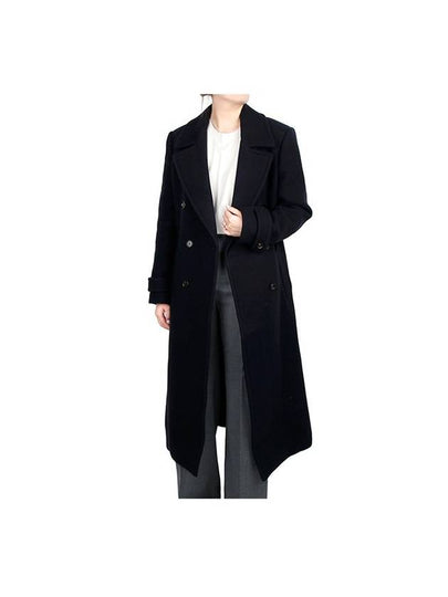 Double Breasted Wool Over Long Double Coat Navy - CHLOE - BALAAN 2