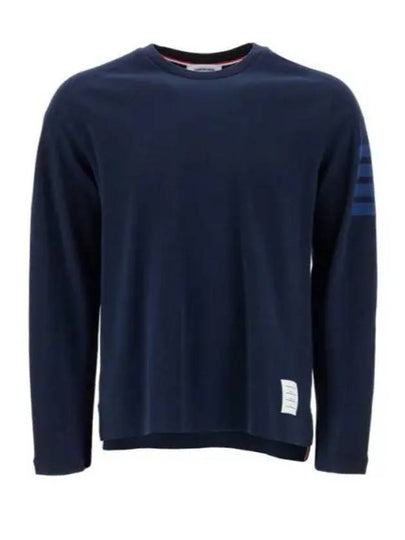 4 Bar Crewneck Cotton Long Sleeve T-Shirt Navy - THOM BROWNE - BALAAN 2