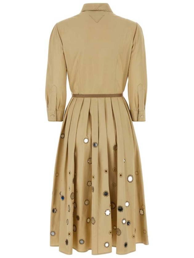 Cotton Shirt Midi Dress Beige - PRADA - BALAAN 3