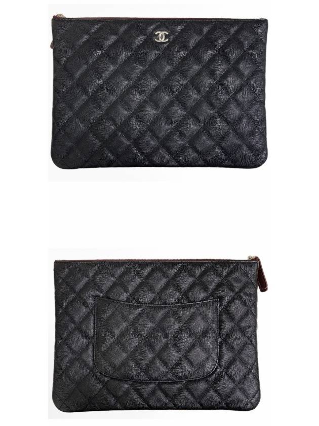 Medium Classic Clutch Bag Caviar Leather & Silver Black - CHANEL - BALAAN 5