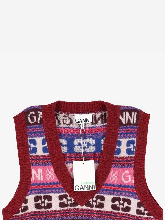 Logo Wool Mix Vest Red - GANNI - BALAAN 4