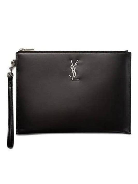 Monogram Silver Logo Clutch Bag Black - SAINT LAURENT - BALAAN 2