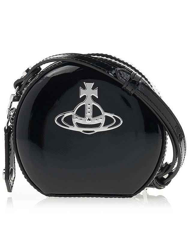 Silver Logo Shiny Mini Round Cross Bag Black - VIVIENNE WESTWOOD - BALAAN 2