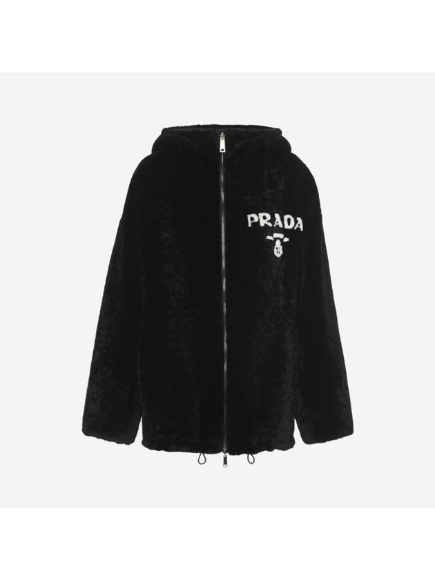 Logo Reversible Gabardine Shearling Coat Black - PRADA - BALAAN 1