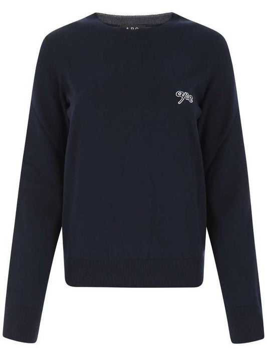 Women's Embroidered Logo Pullover Cotton Knit Top Black Navy - A.P.C. - BALAAN 1