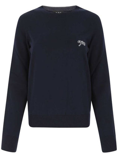 Women's Embroidered Logo Pullover Cotton Knit Top Black Navy - A.P.C. - BALAAN 1