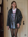 Cracky Leather Over Fit Jacket Charcoal - LETTER FROM MOON - BALAAN 6