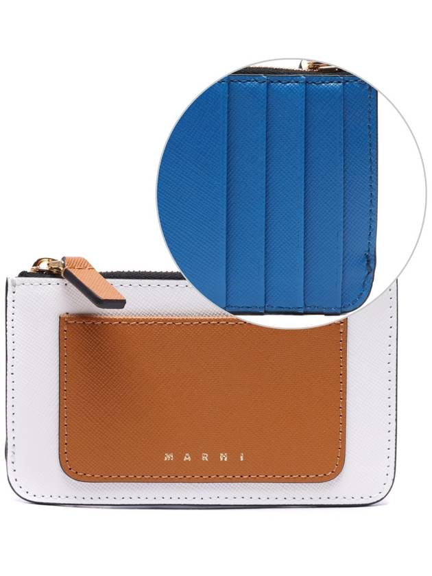 Saffiano Two-Tone Zipper Card Wallet Liliy White Dijon - MARNI - BALAAN 3