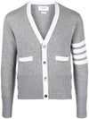 Men's Cashmere 4 Bar Stripe V-neck Cardigan Light Grey - THOM BROWNE - BALAAN 1