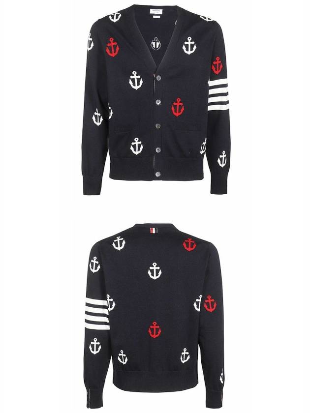 Anchor Intarsia 4-Bar V-Neck Cardigan Navy - THOM BROWNE - BALAAN 5