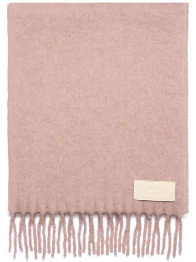 Logo Patch Fringe Wool Muffler Nude Pink - AMI - BALAAN 1