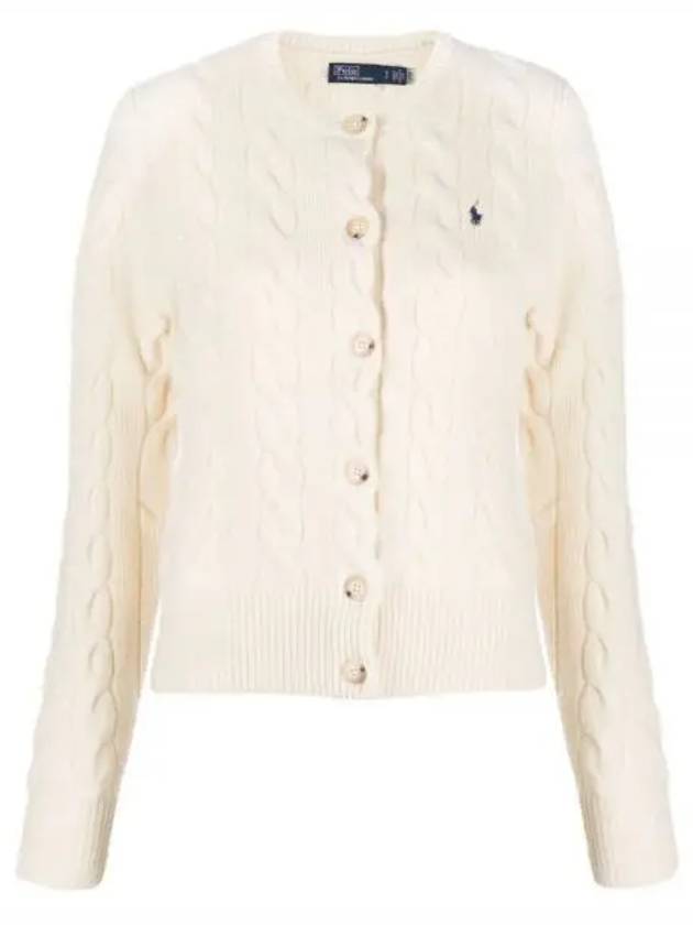 Women's Pony Logo Cable Knit Cardigan Ivory - POLO RALPH LAUREN - BALAAN 2