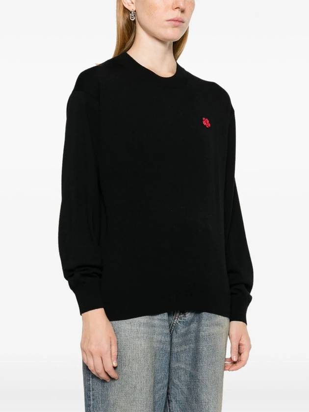 Boke Flower Embroidery Wool Knit Top Black - KENZO - BALAAN 4