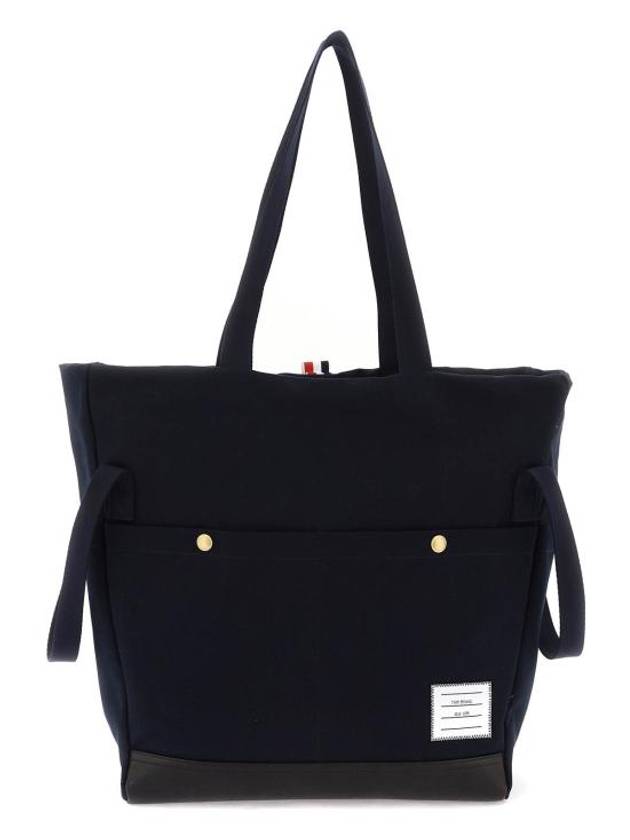 Snap Pocket Cotton Canvas Tote Bag Navy - THOM BROWNE - BALAAN 2