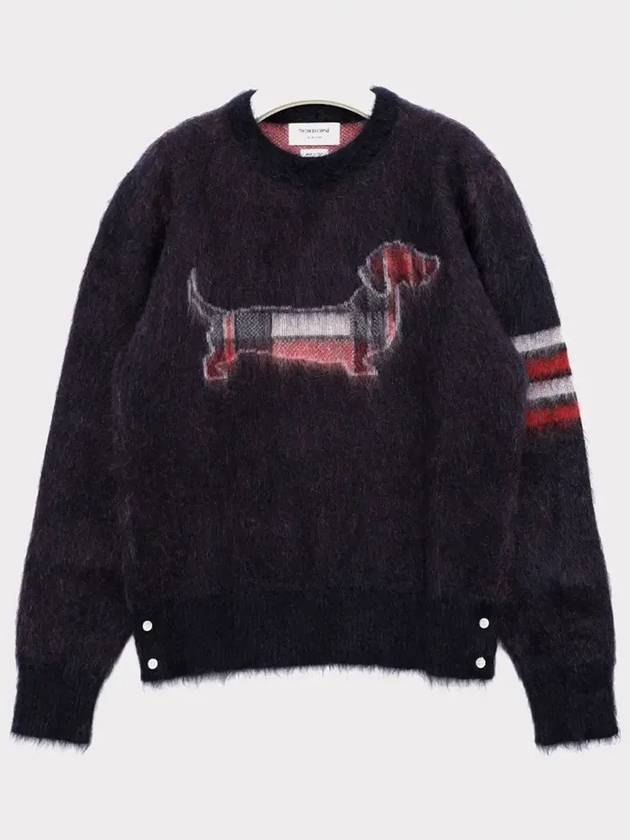 4 Bar Check Hector Jacquard Mohair Knit Top Navy - THOM BROWNE - BALAAN 3