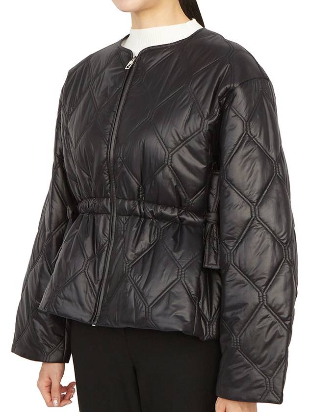 Shiny Quilted Zip-Up Jacket Black - GANNI - BALAAN 6