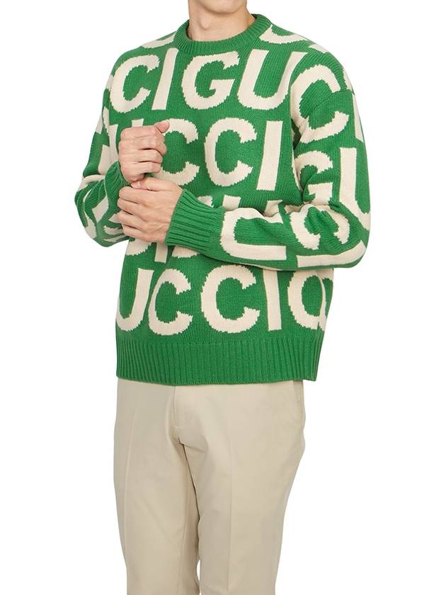 Logo Intarsia Knit Top Green - GUCCI - BALAAN 5