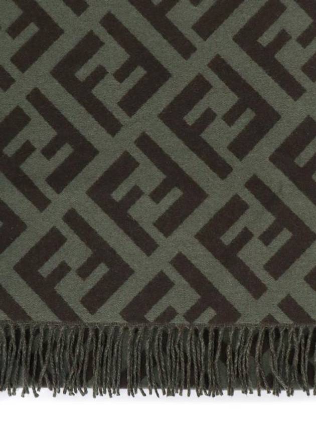 FF Motif Fringe Cashmere Scarf Green - FENDI - BALAAN 3