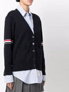 Women's Cotton Pointelle Cable Knit Short Sleeve Cardigan Navy - THOM BROWNE - BALAAN 3