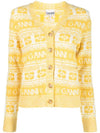 Intarsia Logo Wool V-Neck Cardigan Yellow - GANNI - BALAAN 1