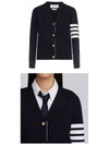 Milano Stitch 4 Bar Classic V Neck Fine Merino Wool Cardigan Navy - THOM BROWNE - BALAAN 5