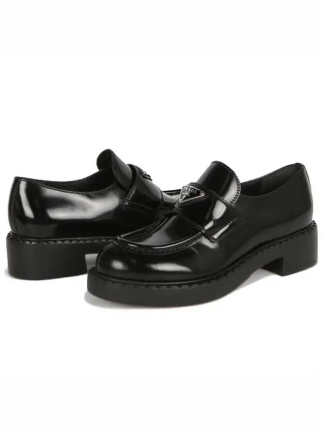 Triangle Logo Chocolate Brushed Leather Loafers Black - PRADA - BALAAN 2