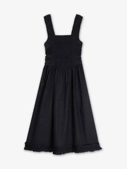 Cotton Poplin Strap Midi Dress Black - GANNI - BALAAN 2