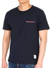 Men's Medium Weight Jersey Tipped Pocket Crewneck Short Short Sleeve T-Shirt Navy - THOM BROWNE - BALAAN 3