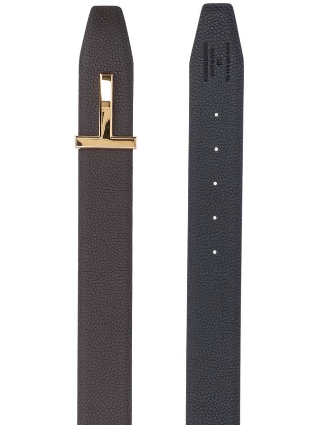 Gold Soft Grain Leather T Icon Belt Brown Black - TOM FORD - BALAAN 3