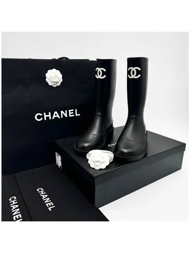 CC Logo Caoutchouc Rain Boots Black - CHANEL - BALAAN 8