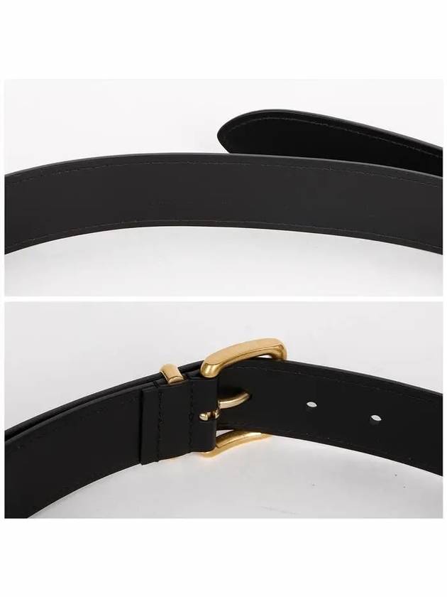 Metal Buckle Logo Leather Belt Black - MIU MIU - BALAAN 6