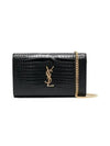 Cassandre Chain Crocodile Embossing Leather Long Wallet Black - SAINT LAURENT - BALAAN 2