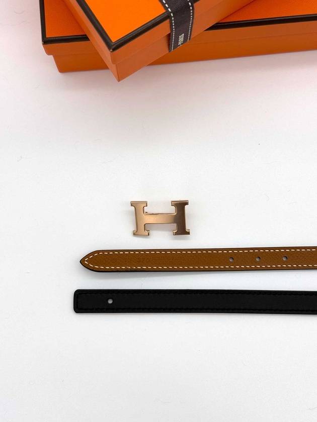 Mini H Buckle Strap 13mm Reversible Leather Belt Pink Gold Black - HERMES - BALAAN 10