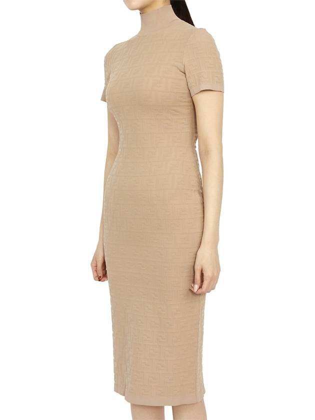 Women's FF Logo Short Sleeve Midi Dress Beige - FENDI - BALAAN 3