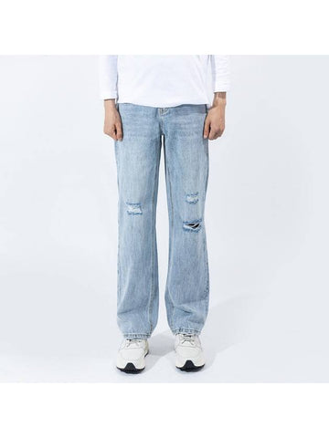 Perfect basic washed destroyed denim pants straight fit - GOLD PERCENT - BALAAN 1