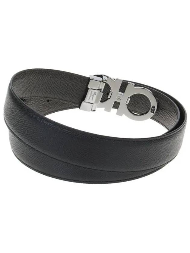 Silver Gancini Reversible Leather Belt Black - SALVATORE FERRAGAMO - BALAAN 3