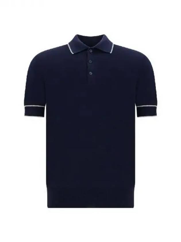 Stripe Trim Polo Shirt Blue - BRUNELLO CUCINELLI - BALAAN 2