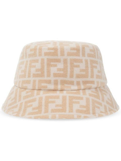 FF Jacquard Wool Silk Bucket Hat Beige - FENDI - BALAAN 2