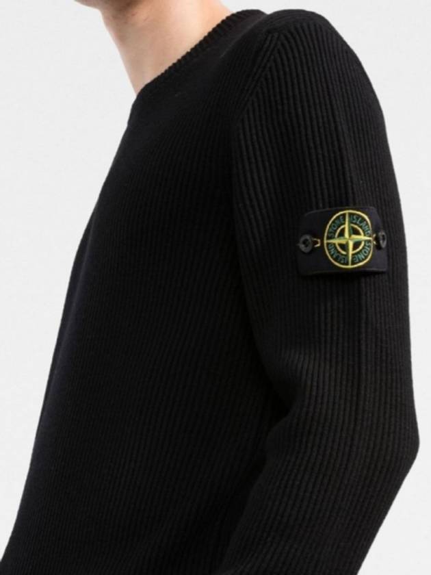 Wappen Patch Crew Neck Ribbed Wool Knit Top Black - STONE ISLAND - BALAAN 6