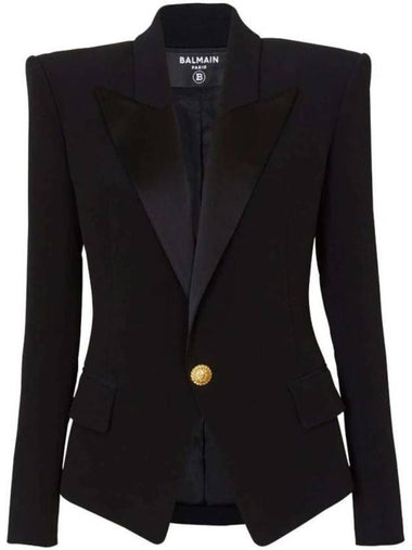 Button Crepe Blazer Jacket Black - BALMAIN - BALAAN 1