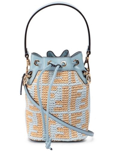 Mon Tresor FF Logo Raffia Small Bucket Bag Blue - FENDI - BALAAN 1