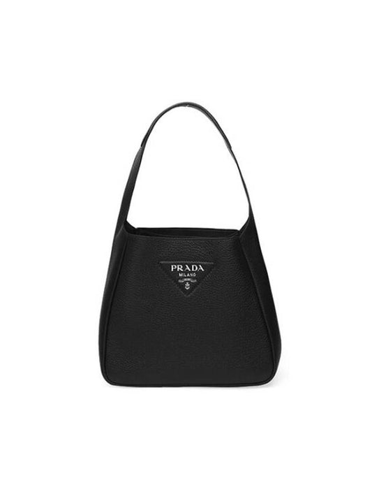 Triangle Logo Vitello Dino Leather Shoulder Bag Black - PRADA - BALAAN 1