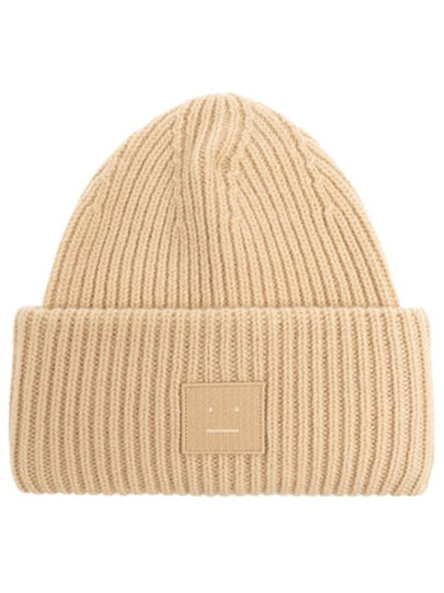 Face Patch Ribbed Wool Beanie Biscuit Beige - ACNE STUDIOS - BALAAN 2