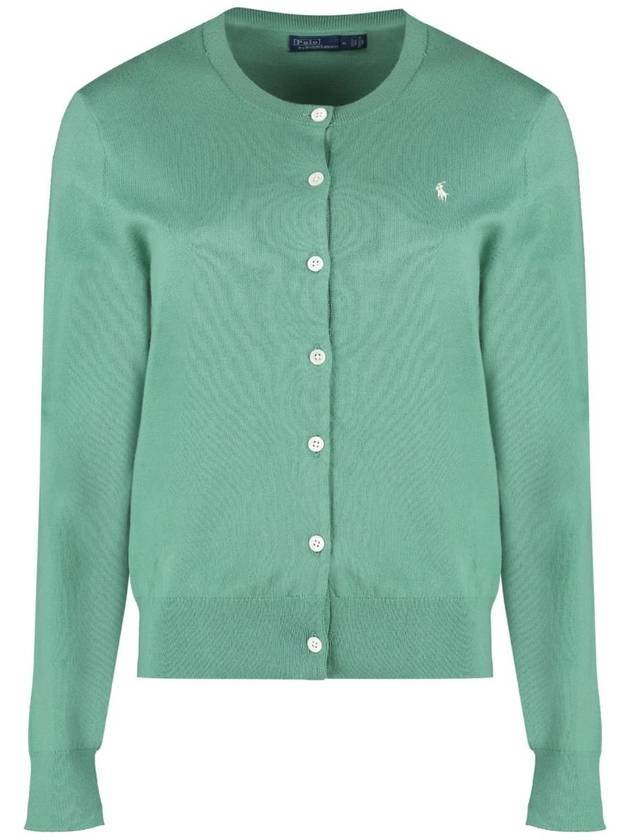 Women's Embroidered Logo Round Neck Cardigan Powder Green - POLO RALPH LAUREN - BALAAN 1