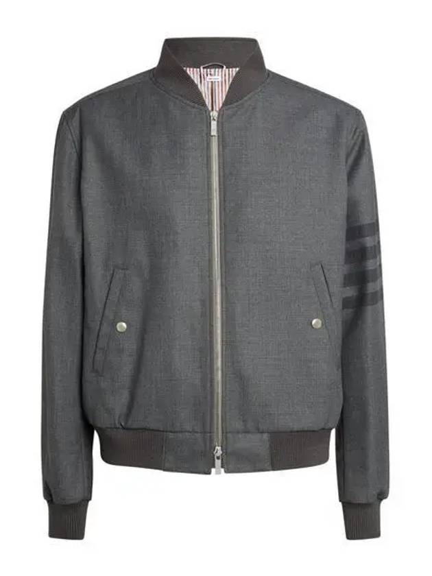 Men's 4 Bar Ribbed Knit Bomber Jacket Grey - THOM BROWNE - BALAAN 2