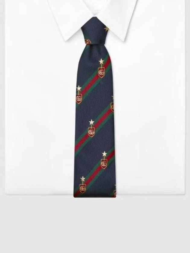 Men's Web Crest Silk Tie Navy - GUCCI - BALAAN 2