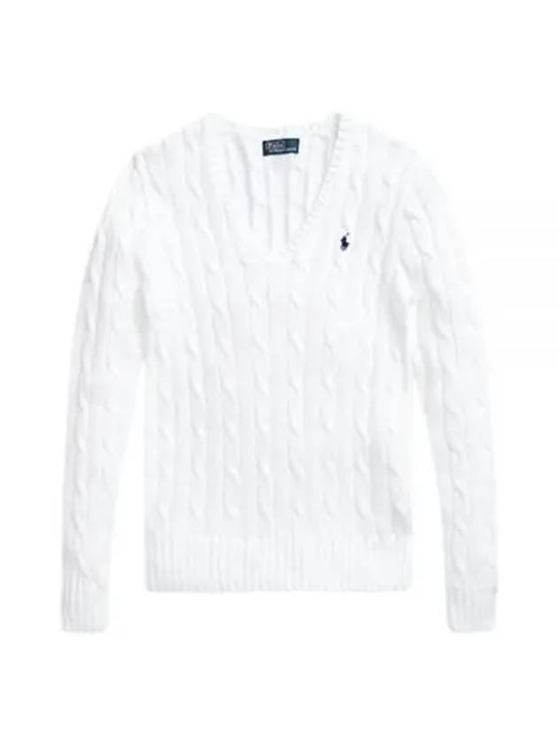 V-Neck Embroidered Pony Cable Knit Top White - POLO RALPH LAUREN - BALAAN 2