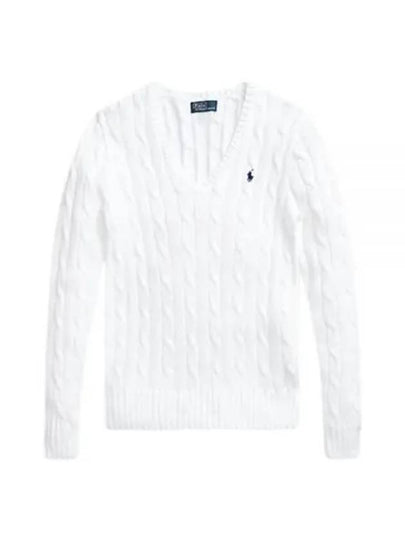 V-Neck Embroidered Pony Cable Knit Top White - POLO RALPH LAUREN - BALAAN 2