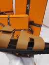 Chypre H Logo Calfskin Sandals Brown - HERMES - BALAAN 3